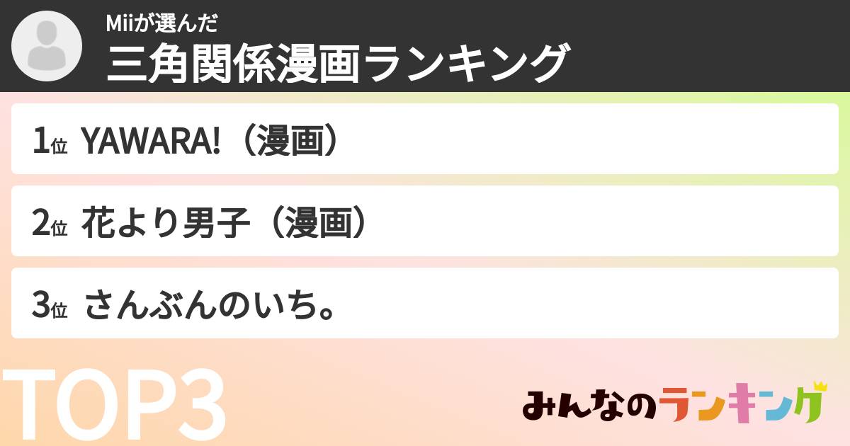 Miiさんの「三角関係漫画ランキング」