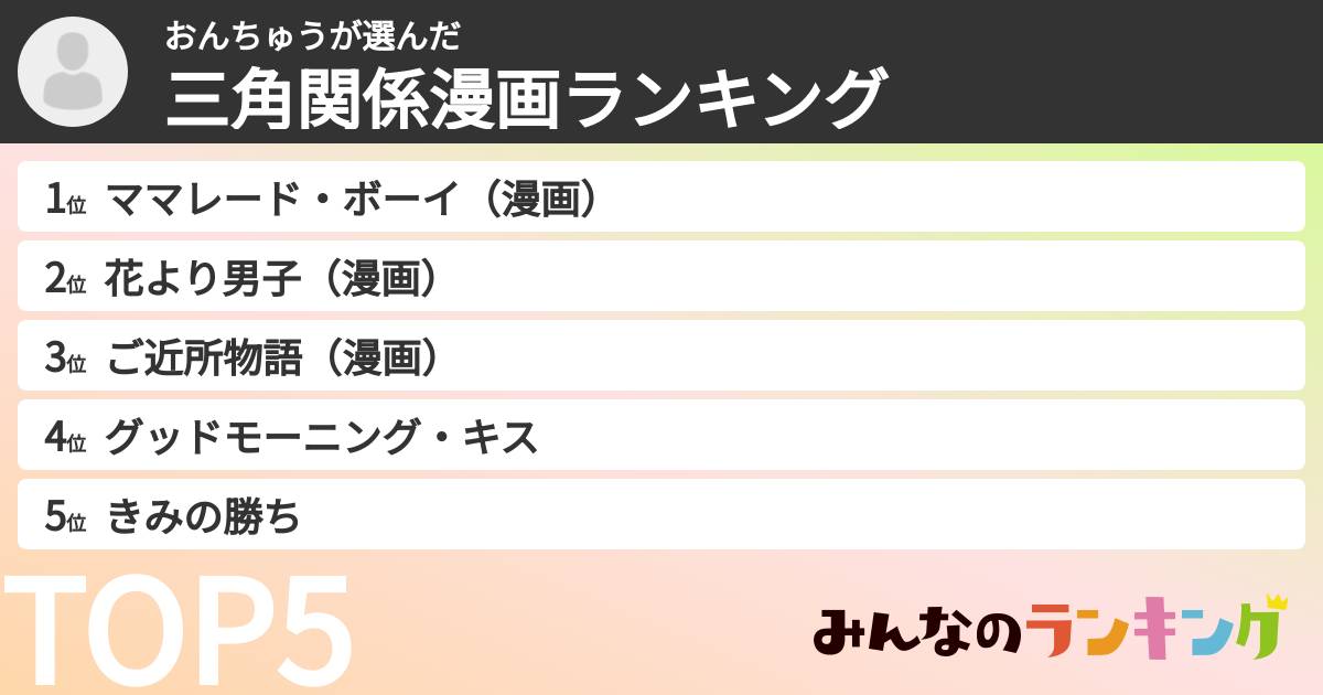 おんちゅうさんの「三角関係漫画ランキング」