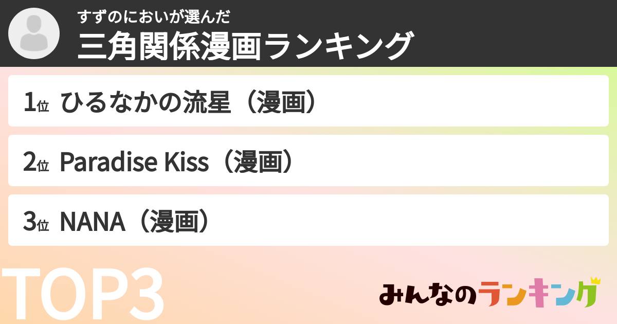 すずのにおいさんの「三角関係漫画ランキング」