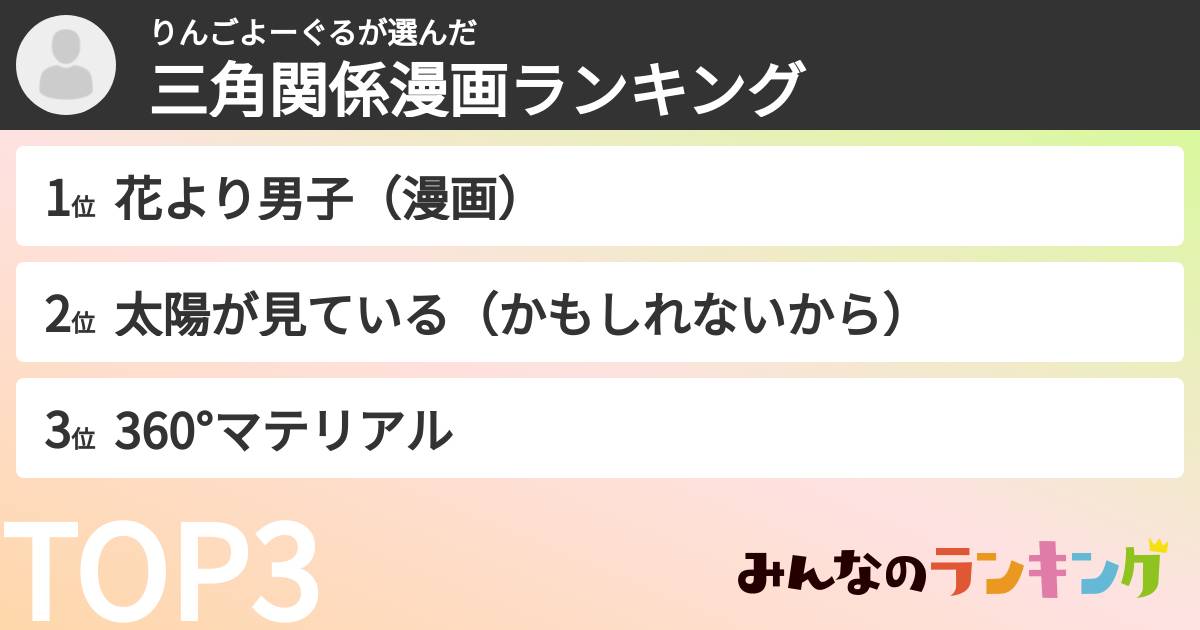 りんごよーぐるさんの「三角関係漫画ランキング」