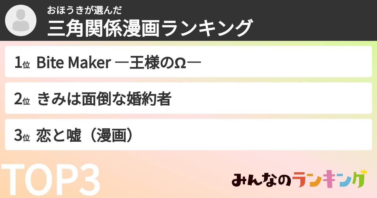 おほうきさんの「三角関係漫画ランキング」