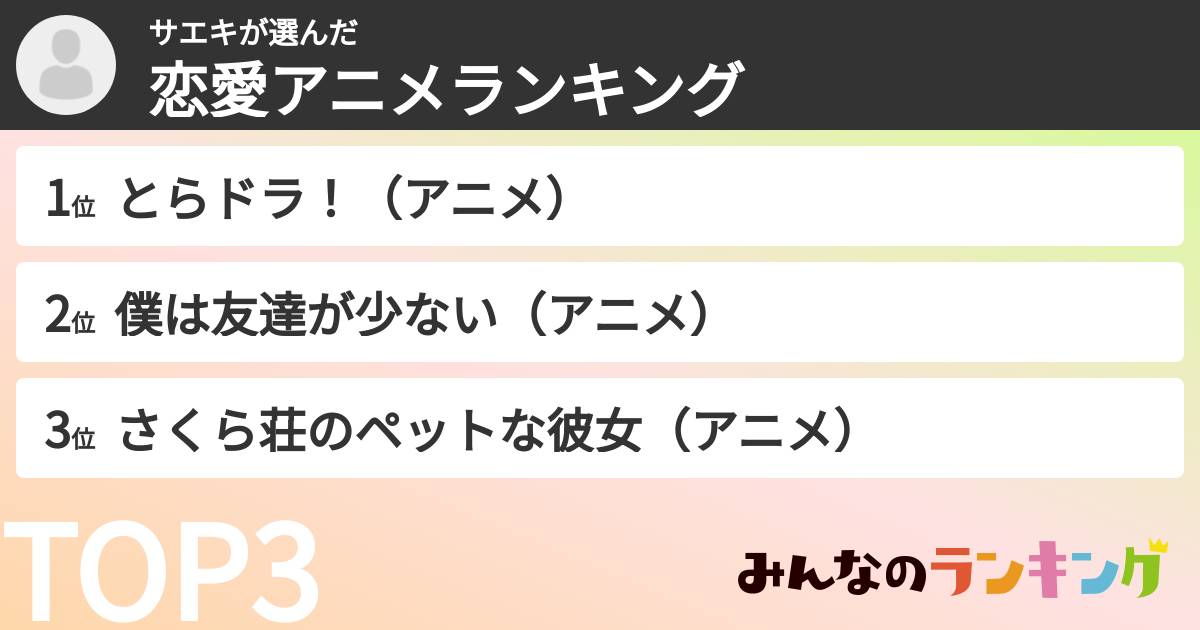 サエキさんの「恋愛アニメランキング」