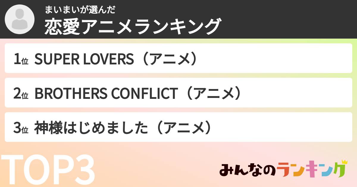 まいまいさんの「恋愛アニメランキング」