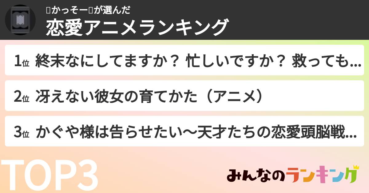 👼かっそー🤪さんの「恋愛アニメランキング」
