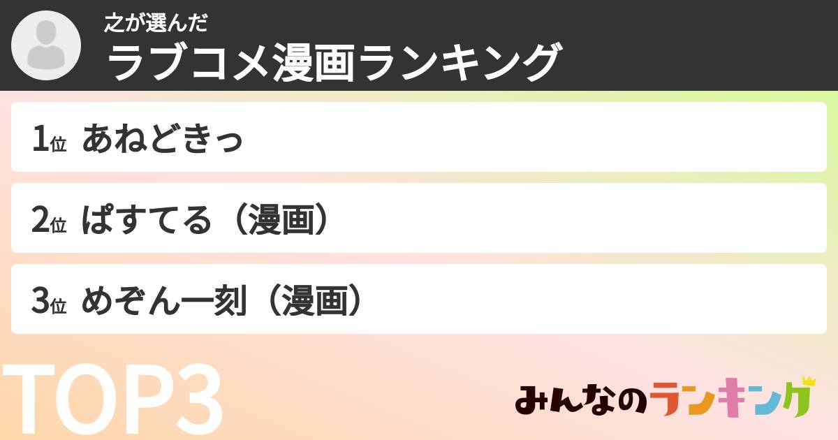 之さんの「ラブコメ漫画ランキング」