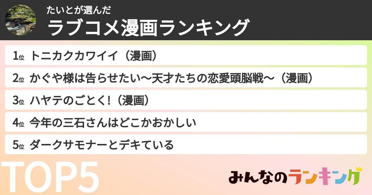 たいとさんの「ラブコメ漫画ランキング」