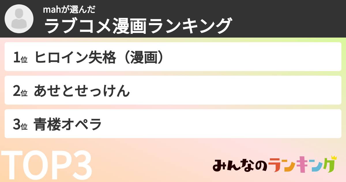 mahさんの「ラブコメ漫画ランキング」