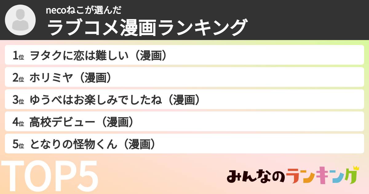 necoねこさんの「ラブコメ漫画ランキング」