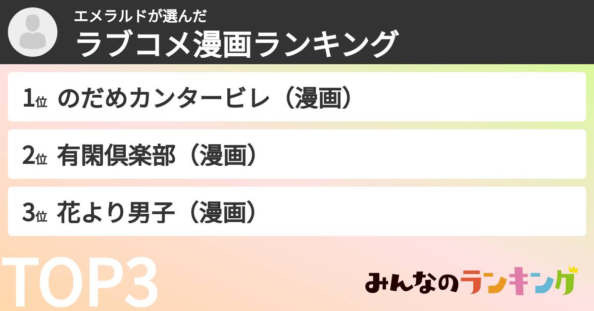 エメラルドさんの「ラブコメ漫画ランキング」
