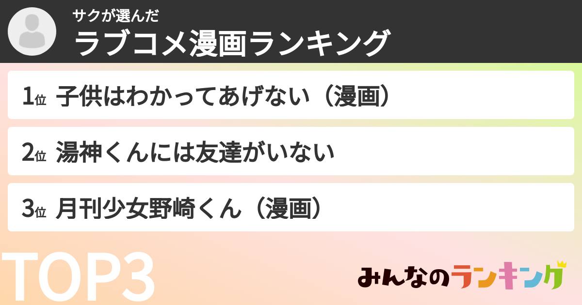 サクさんの「ラブコメ漫画ランキング」