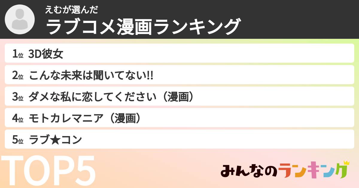 えむさんの「ラブコメ漫画ランキング」