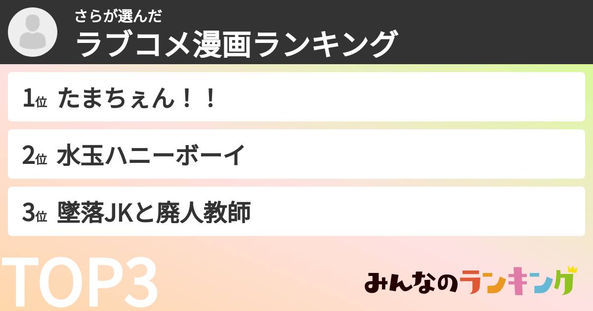 さらさんの「ラブコメ漫画ランキング」