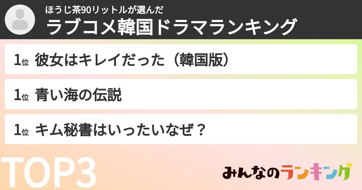 ほうじ茶90リットルさんの「ラブコメ韓国ドラマランキング」