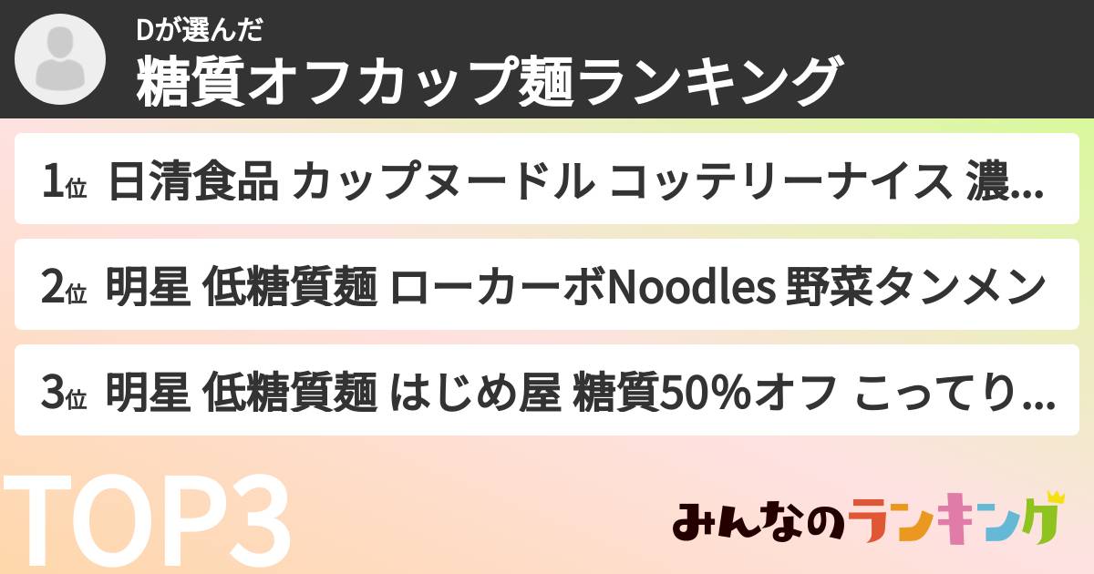 Dさんの「糖質オフカップ麺ランキング」