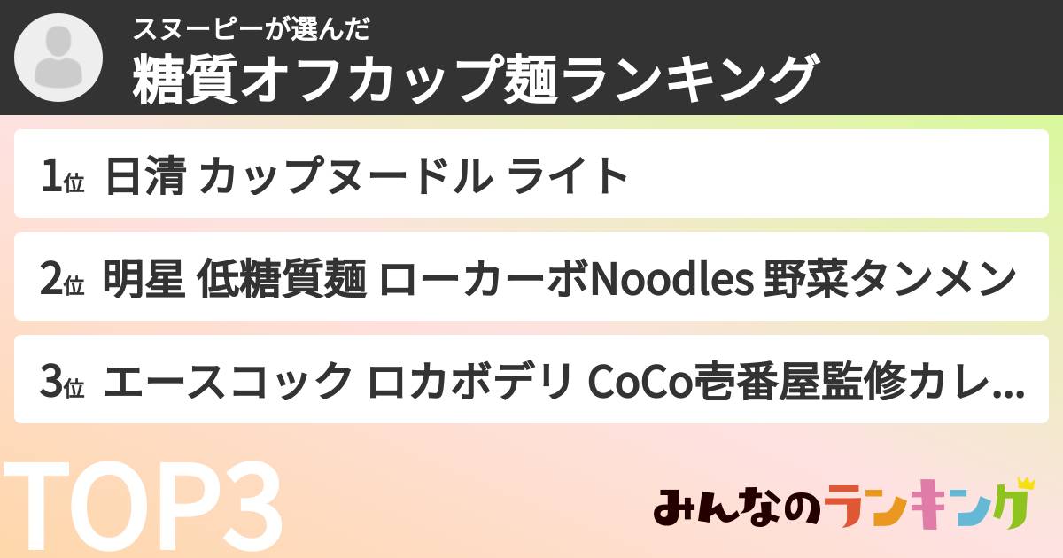 スヌーピーさんの「糖質オフカップ麺ランキング」