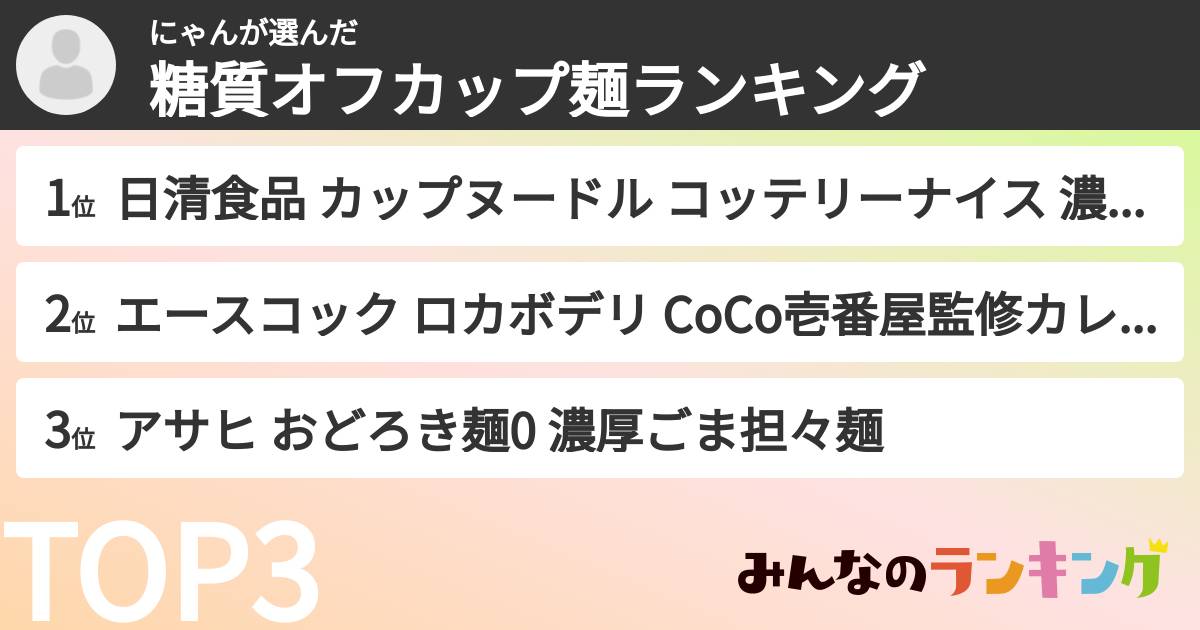 にゃんさんの「糖質オフカップ麺ランキング」
