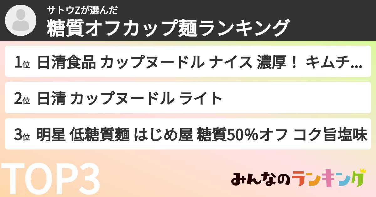 サトウZさんの「糖質オフカップ麺ランキング」