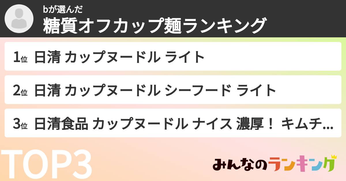 bさんの「糖質オフカップ麺ランキング」