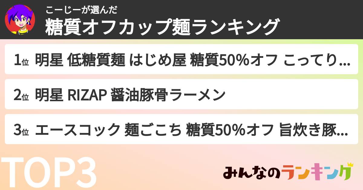 こーじーさんの「糖質オフカップ麺ランキング」