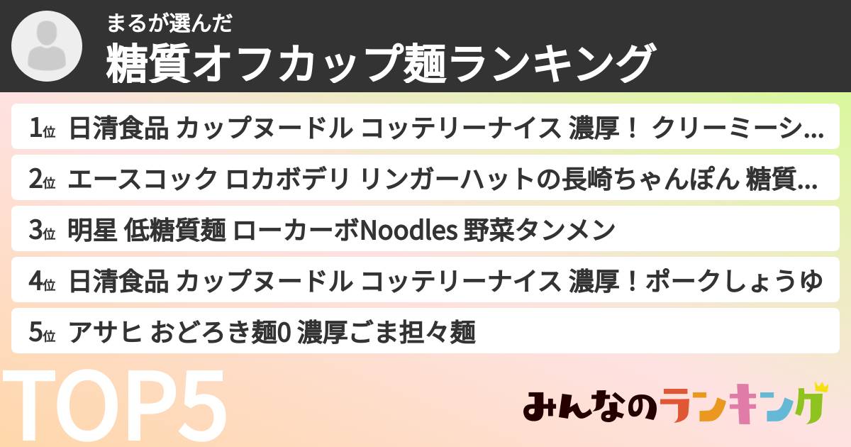 まるさんの「糖質オフカップ麺ランキング」