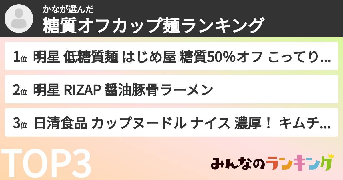 かなさんの「糖質オフカップ麺ランキング」