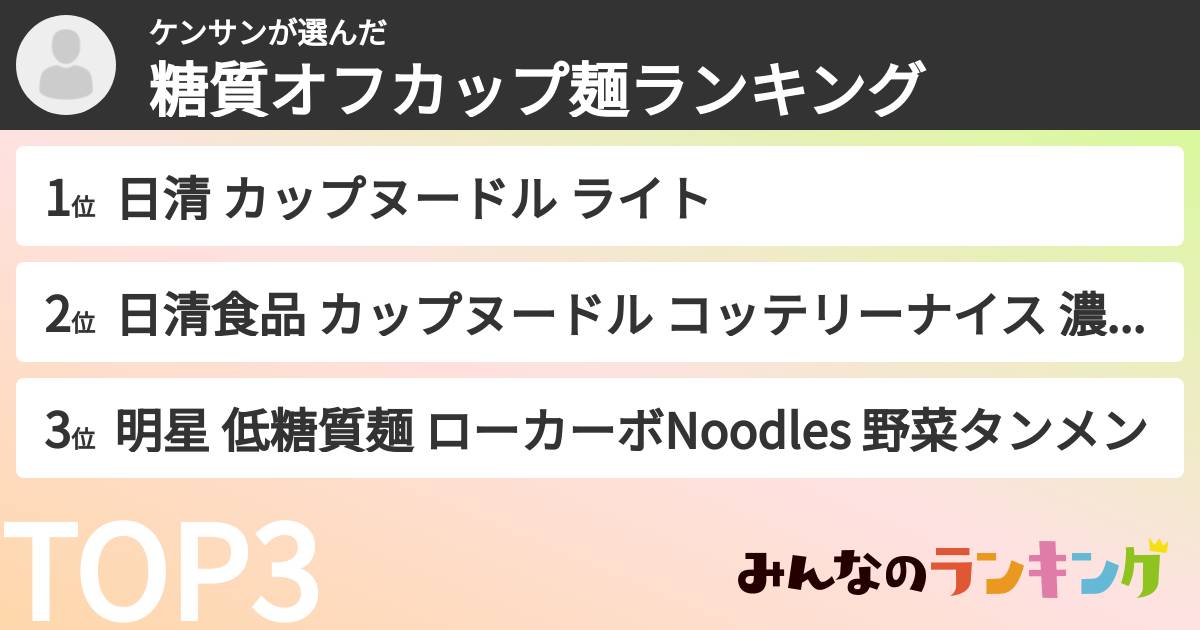 ケンサンさんの「糖質オフカップ麺ランキング」