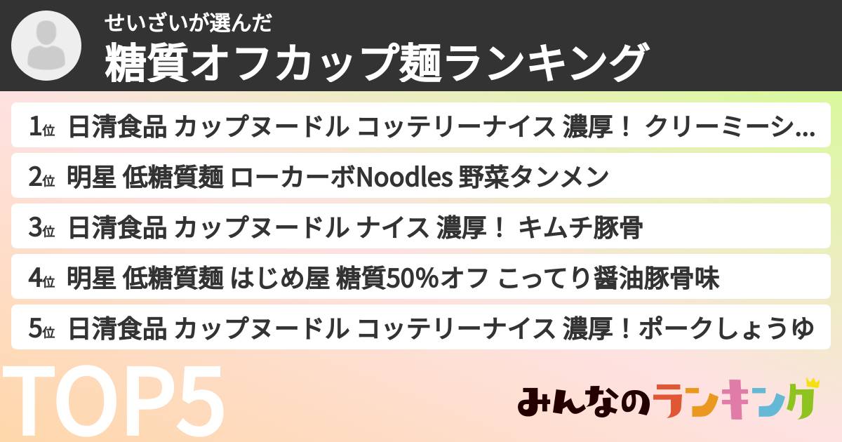 せいざいさんの「糖質オフカップ麺ランキング」
