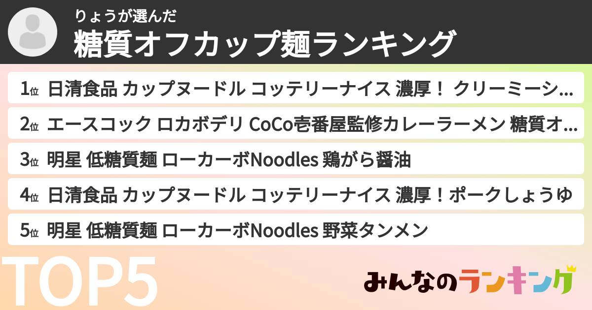 りょうさんの「糖質オフカップ麺ランキング」