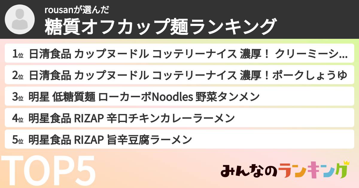 rousanさんの「糖質オフカップ麺ランキング」