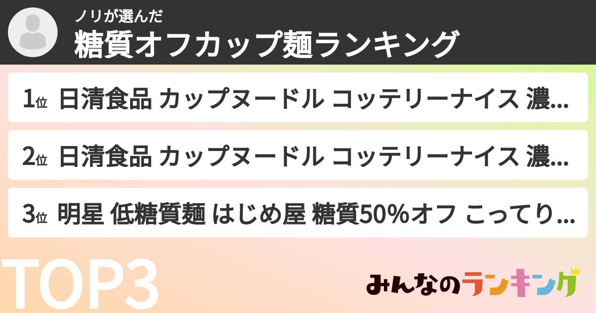 ノリさんの「糖質オフカップ麺ランキング」