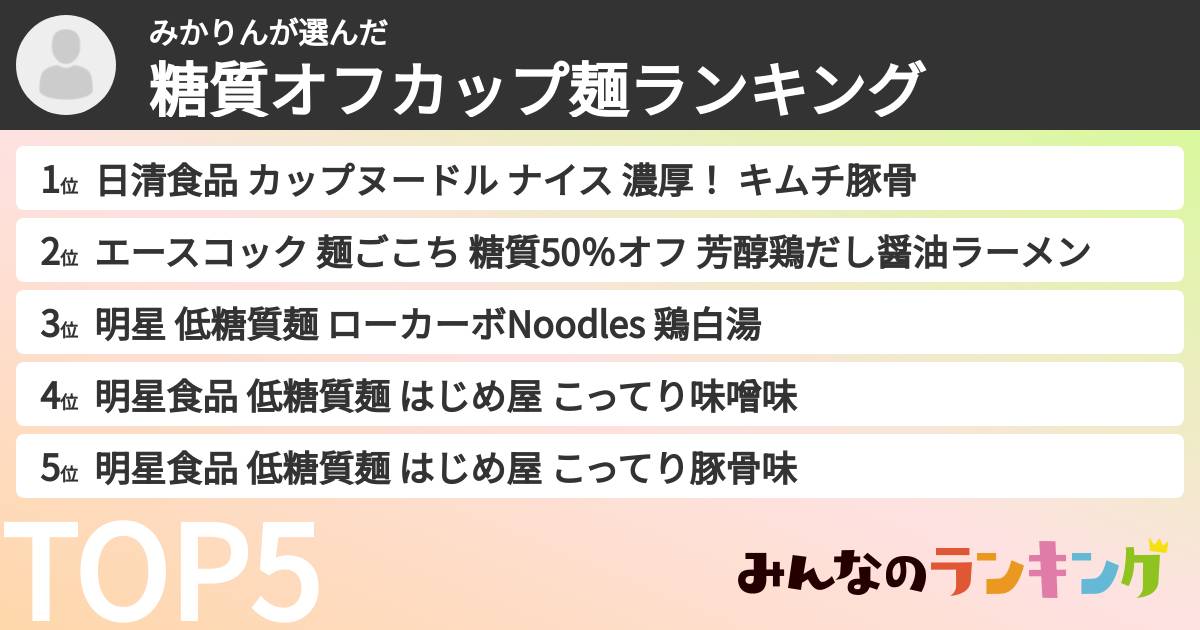 みかりんさんの「糖質オフカップ麺ランキング」