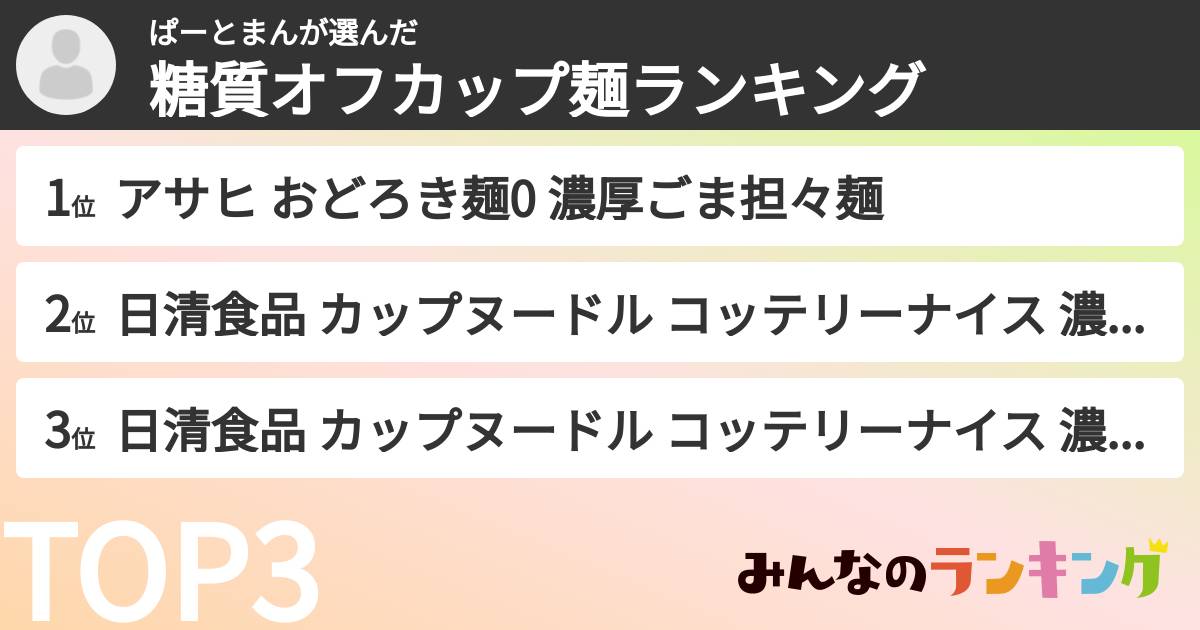 ぱーとまんさんの「糖質オフカップ麺ランキング」
