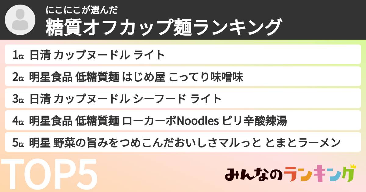 にこにこさんの「糖質オフカップ麺ランキング」