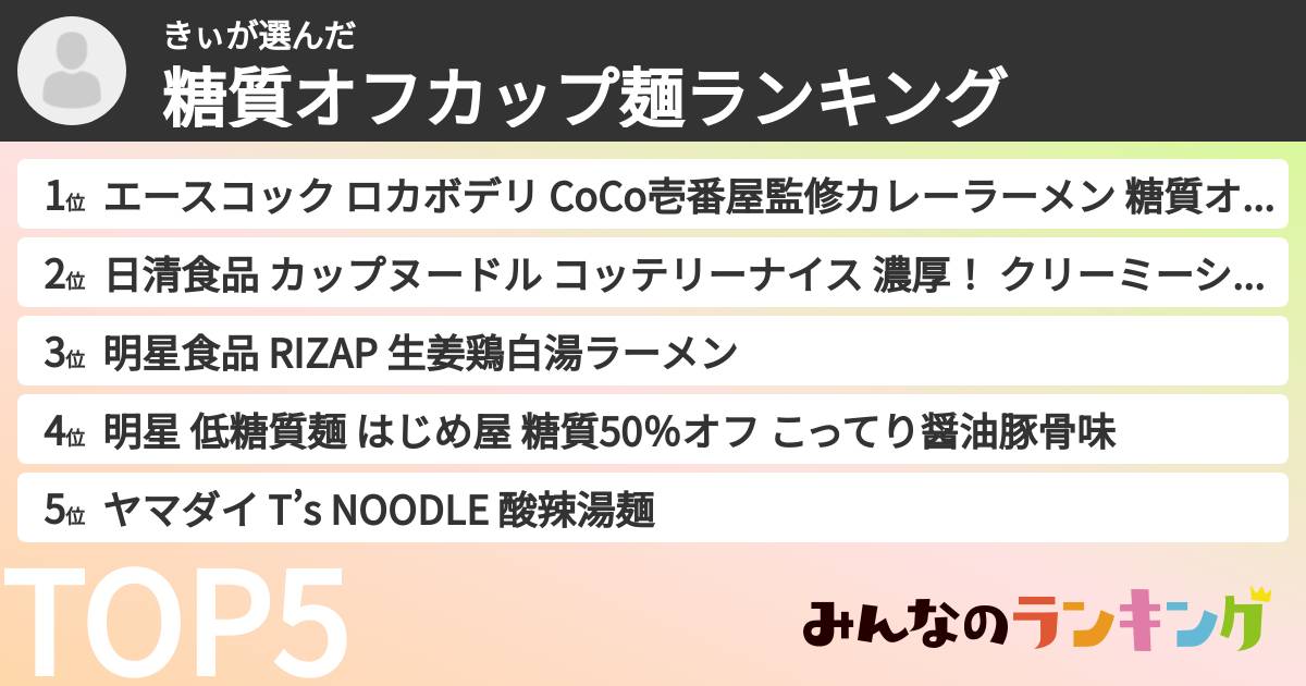 きぃさんの「糖質オフカップ麺ランキング」