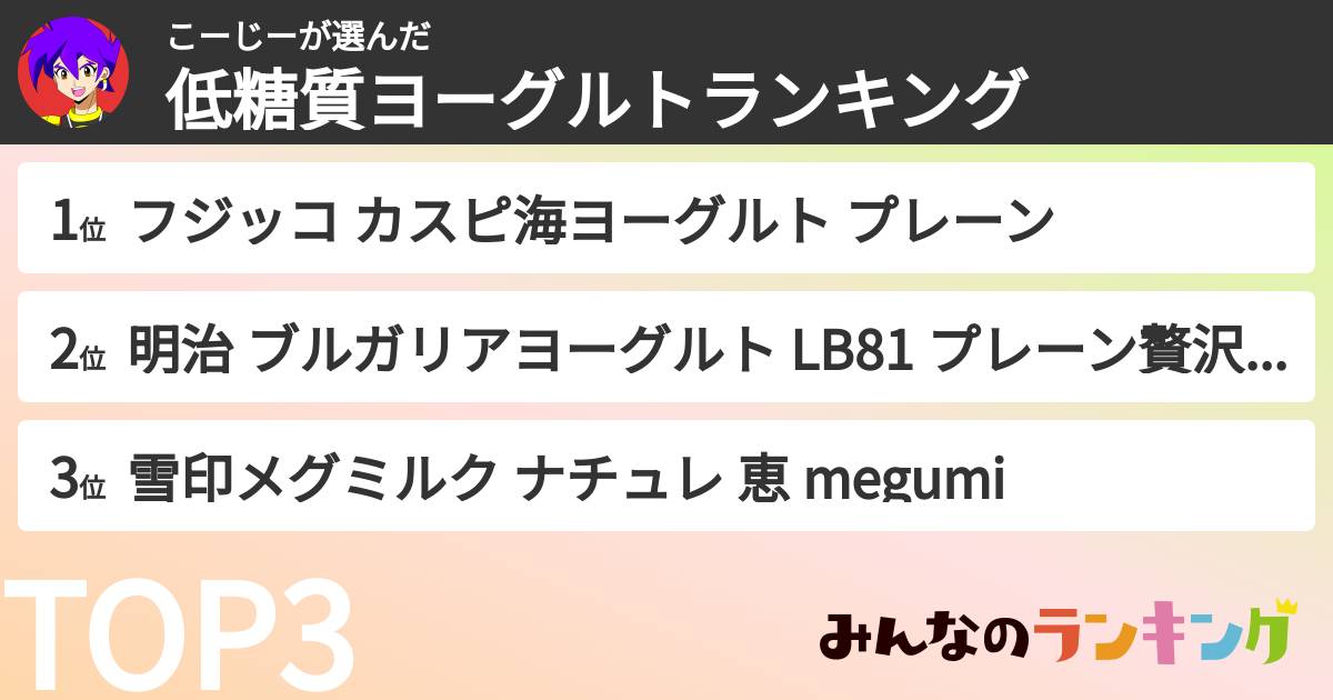 こーじーさんの「低糖質ヨーグルトランキング」