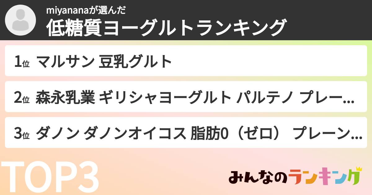 miyananaさんの「低糖質ヨーグルトランキング」