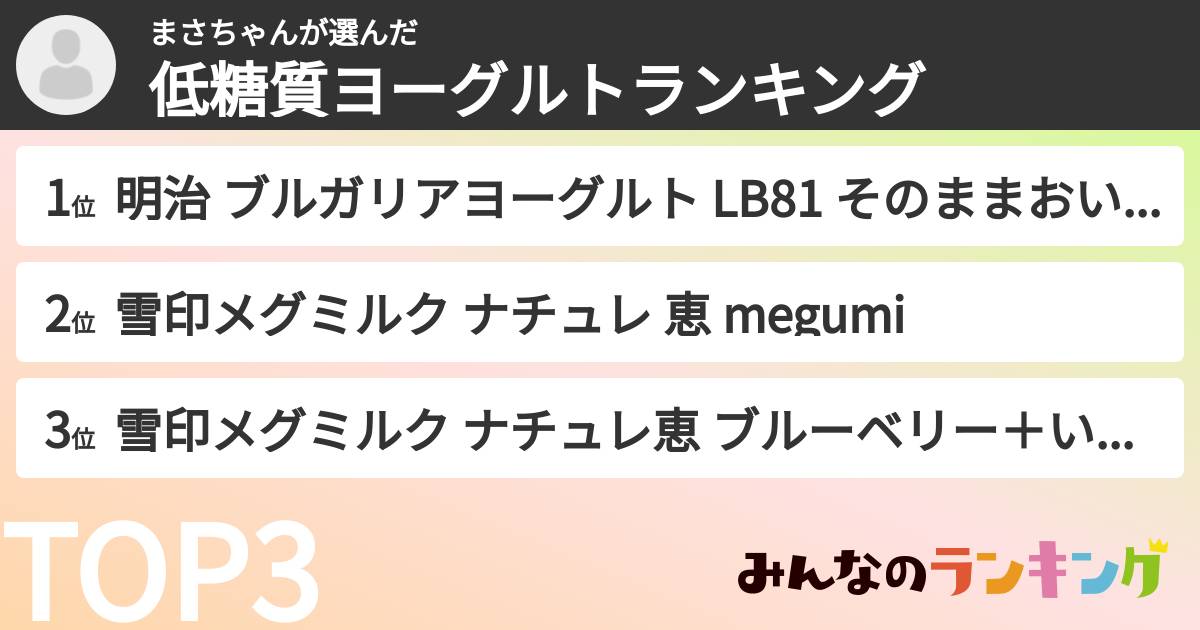 まさちゃんさんの「低糖質ヨーグルトランキング」