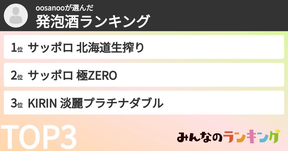 oosanooさんの「発泡酒ランキング」
