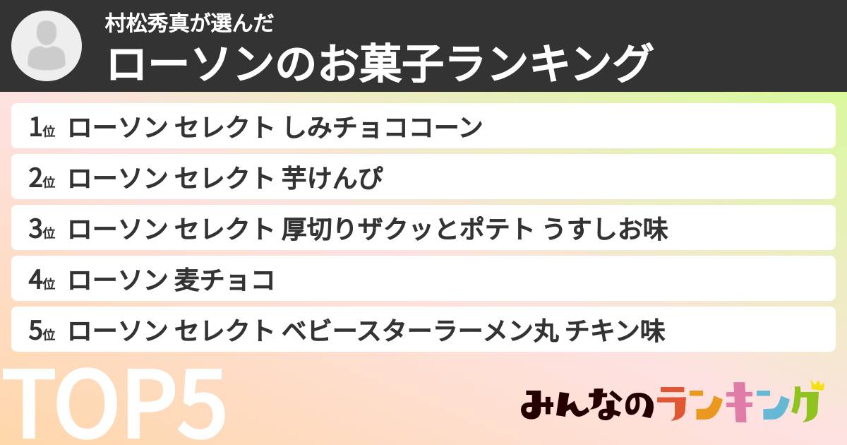 村松秀真さんの「ローソンのお菓子ランキング」