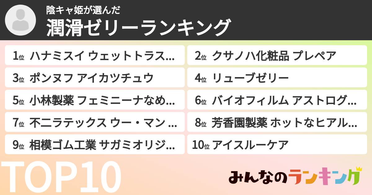陰キャ姫さんの「潤滑ゼリーランキング」