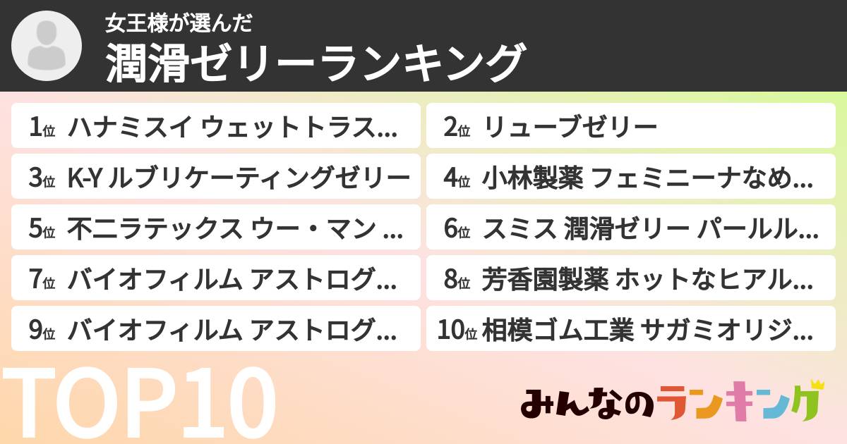 女王様さんの「潤滑ゼリーランキング」