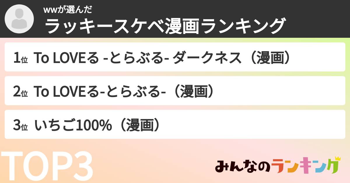 wwさんの「ラッキースケベ漫画ランキング」