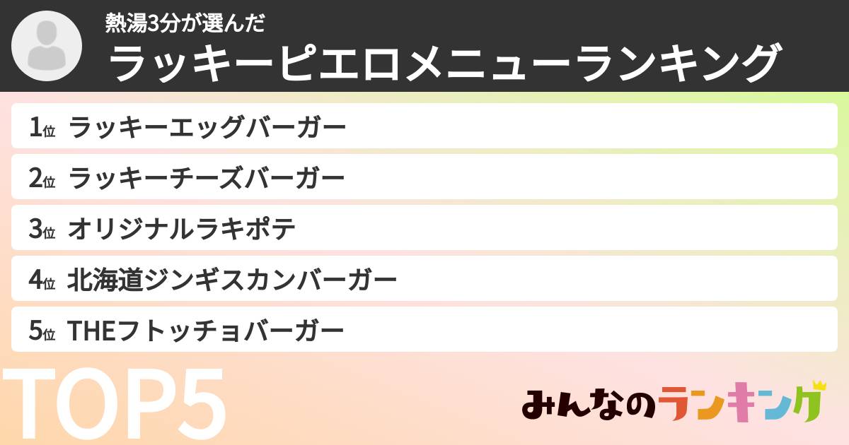 熱湯3分さんの「ラッキーピエロメニューランキング」