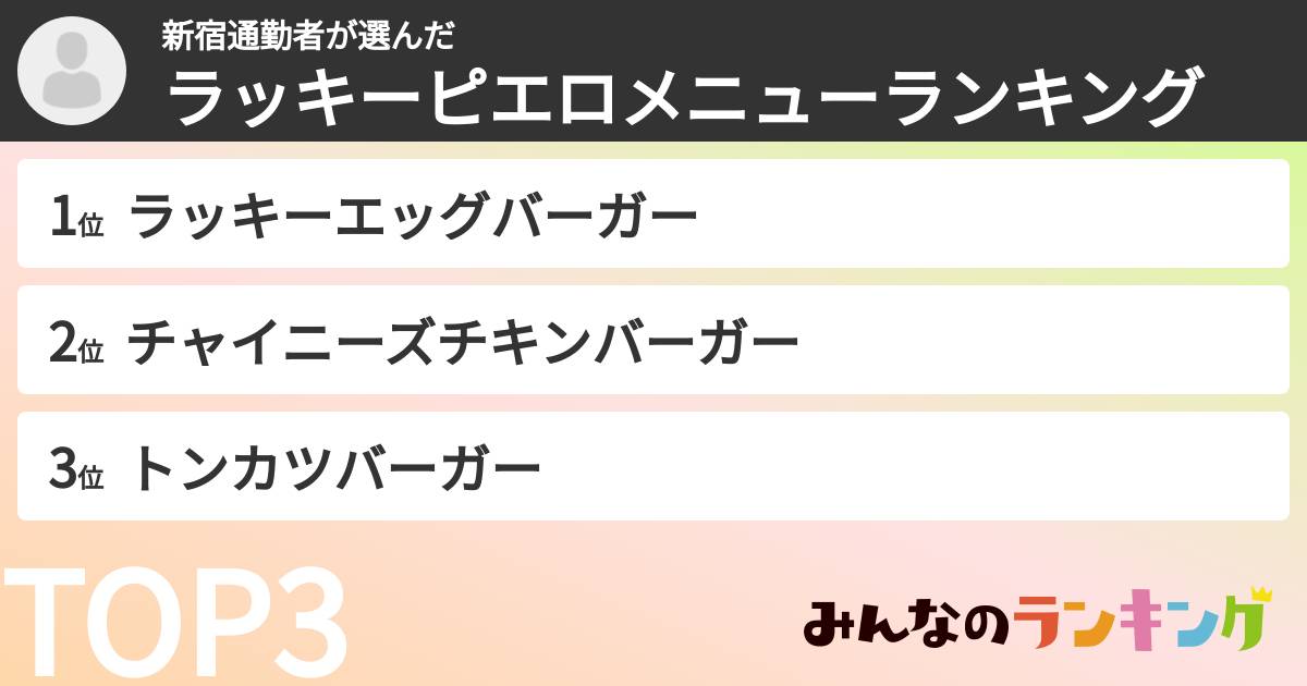 新宿通勤者さんの「ラッキーピエロメニューランキング」