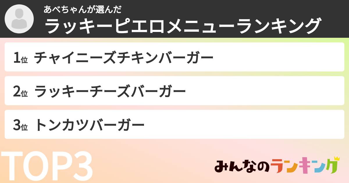 あべちゃんさんの「ラッキーピエロメニューランキング」