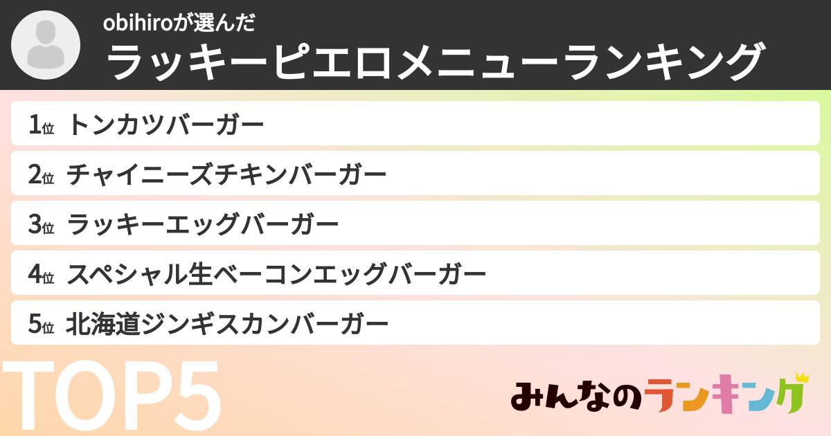 obihiroさんの「ラッキーピエロメニューランキング」