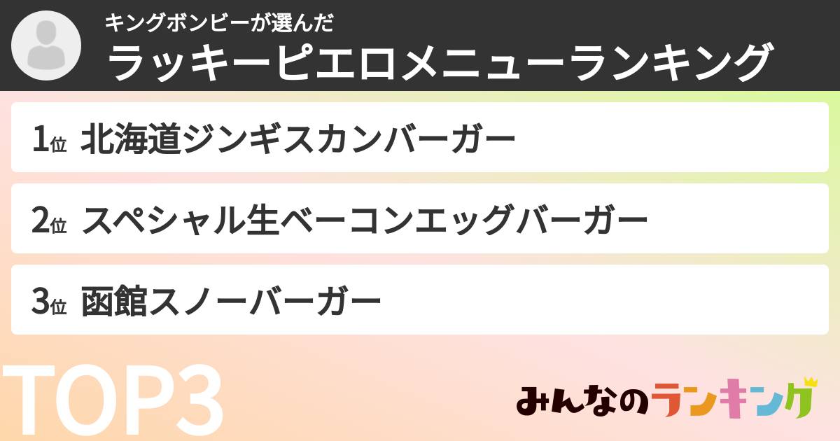 キングボンビーさんの「ラッキーピエロメニューランキング」