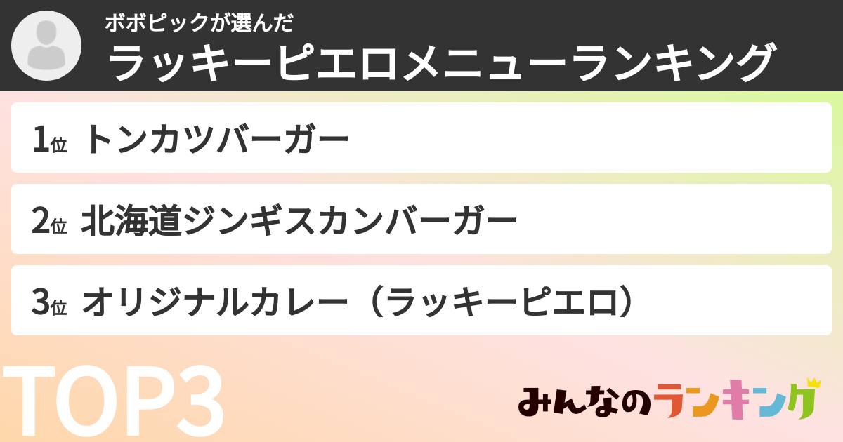 ボボピックさんの「ラッキーピエロメニューランキング」