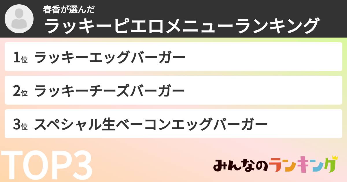 春香さんの「ラッキーピエロメニューランキング」