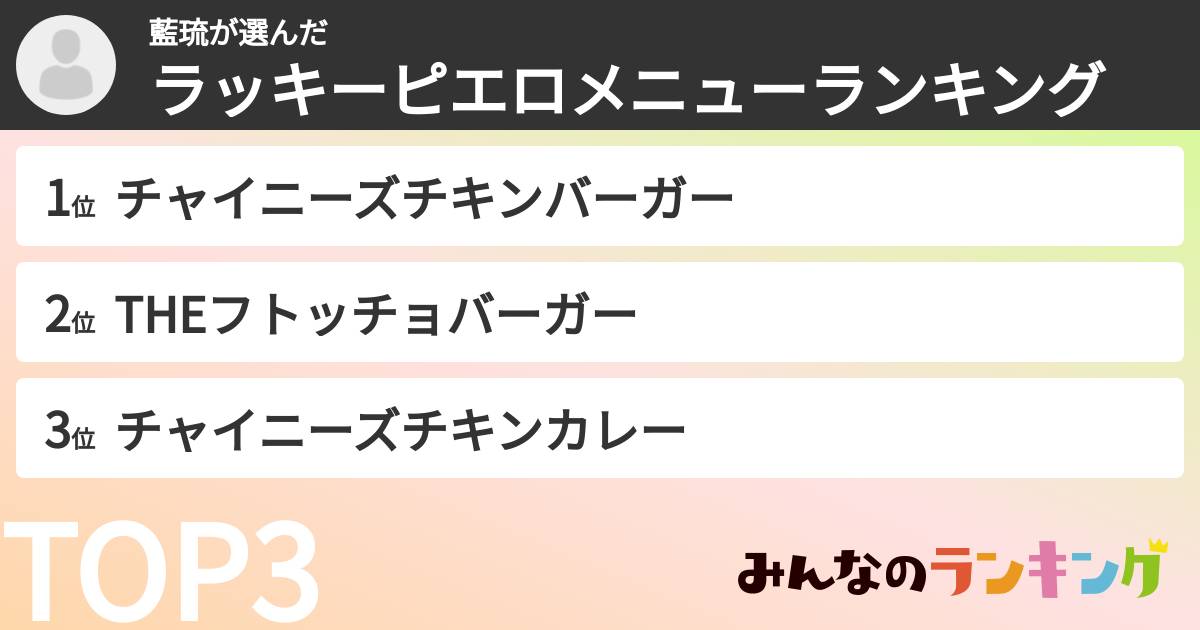 藍琉さんの「ラッキーピエロメニューランキング」